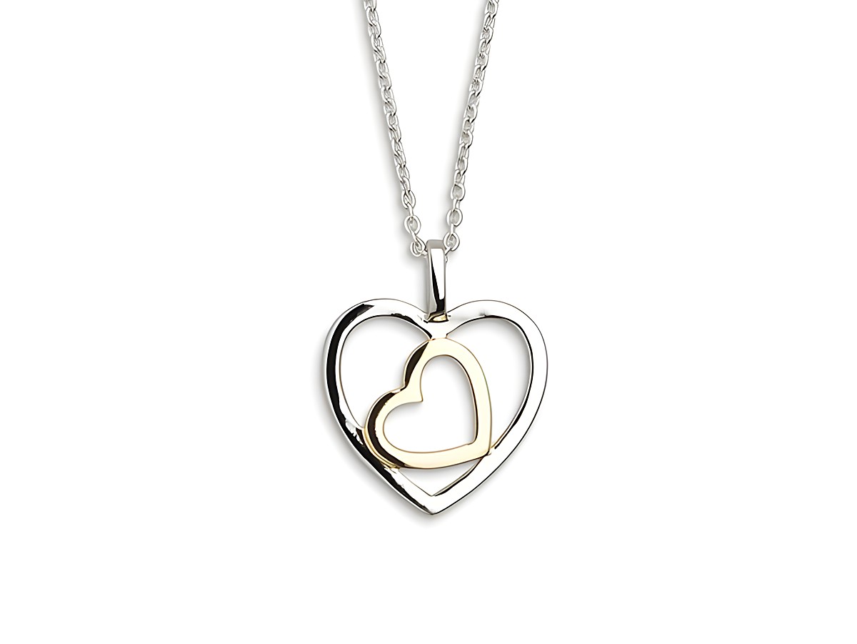 Xenox Sterling Silber Kette XS2774G mit einer Länge von 40-45 cm, featuring eine LOVE STORY Kareekette mit einem herzförmigen Anhänger aus Silber und vergoldetem Innenherz.