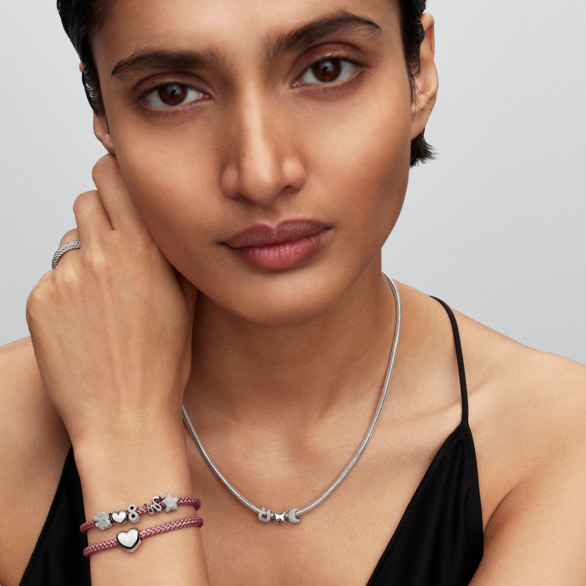 Pandora Schimmerndes rosafarbenes Kordelarmband - Silber - Textilkordel - 17,5 cm – Ansicht 4