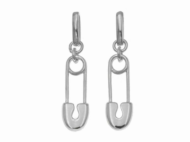 Ohrhänger Sterling Silber in Form einer Sicherheitsnadel, poliert und rhodiniert, vom Hersteller Juwelier Harnisch, ohne Stein. Elegant und modern für jeden Anlass.