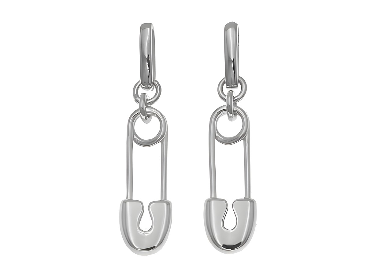 Ohrhänger Sterling Silber in Form einer Sicherheitsnadel, poliert und rhodiniert, vom Hersteller Juwelier Harnisch, ohne Stein. Elegant und modern für jeden Anlass.