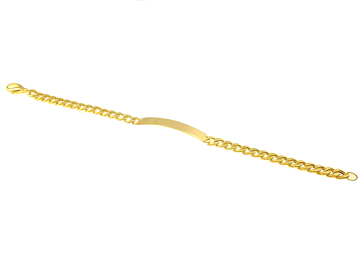 Panzer Gold Armband mit Gravurplatte in Gold 585, eine Länge von 21 cm, aus dem Hause Juwelier Harnisch, elegantes Design mit stabiler Gliederkette und ansprechender Gravurfläche.