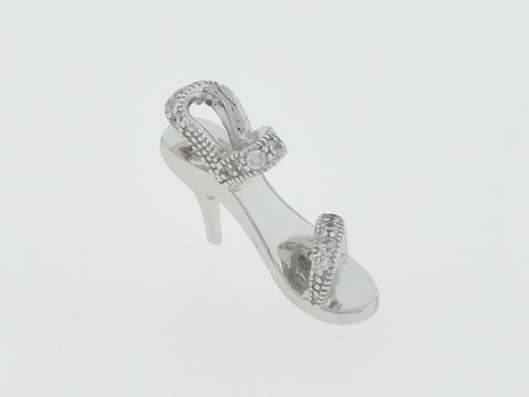 Silber Anhänger in Form eines High Heel Damenschuhs aus Silber, verziert mit klaren Zirkonia, sexy Design, Hersteller Juwelier Harnisch, ideal für Schuhliebhaber.