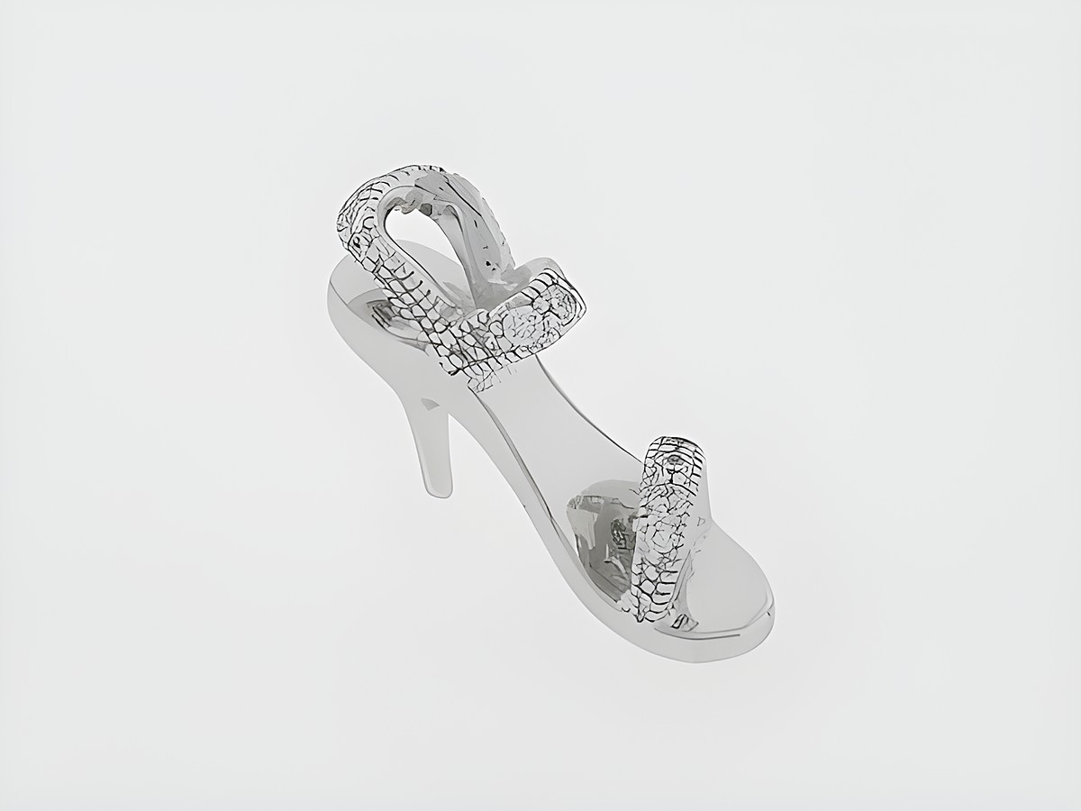 Silber Anhänger in Form eines High Heel Damenschuhs aus Silber, verziert mit klaren Zirkonia, sexy Design, Hersteller Juwelier Harnisch, ideal für Schuhliebhaber.