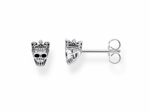 Silberne Ohrstecker von Thomas Sabo mit schwarzem Kranz und Totenkopfdesign H2111-643-11, elegantes und auffälliges Schmuckstück für besondere Anlässe.