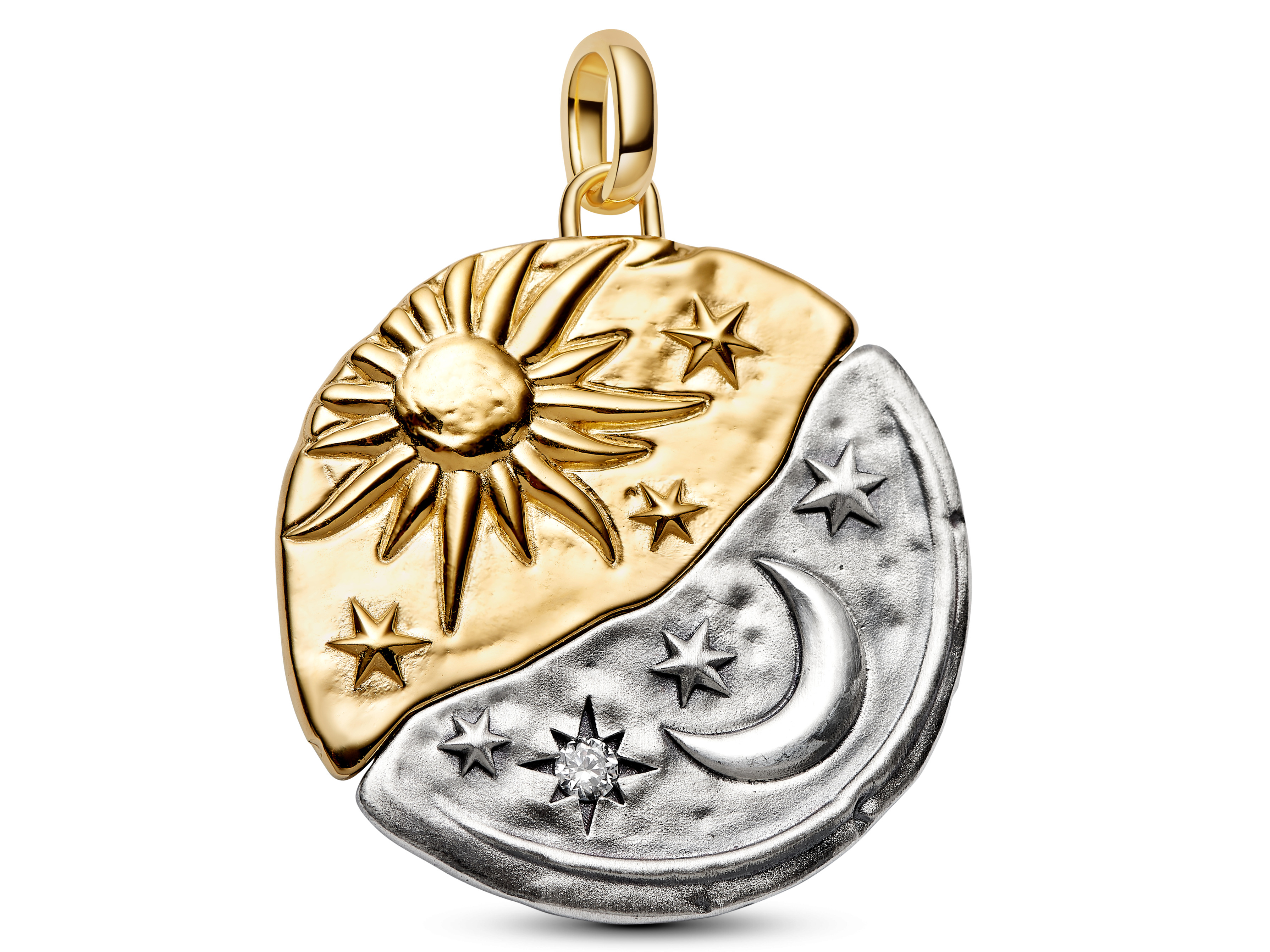 Pandora ME 764806C01 - Sonne und Mond Großes Medaillon-Charm - Sterling Silber & Gelbgold Vergoldung - Zirkonia - 27,8 mm