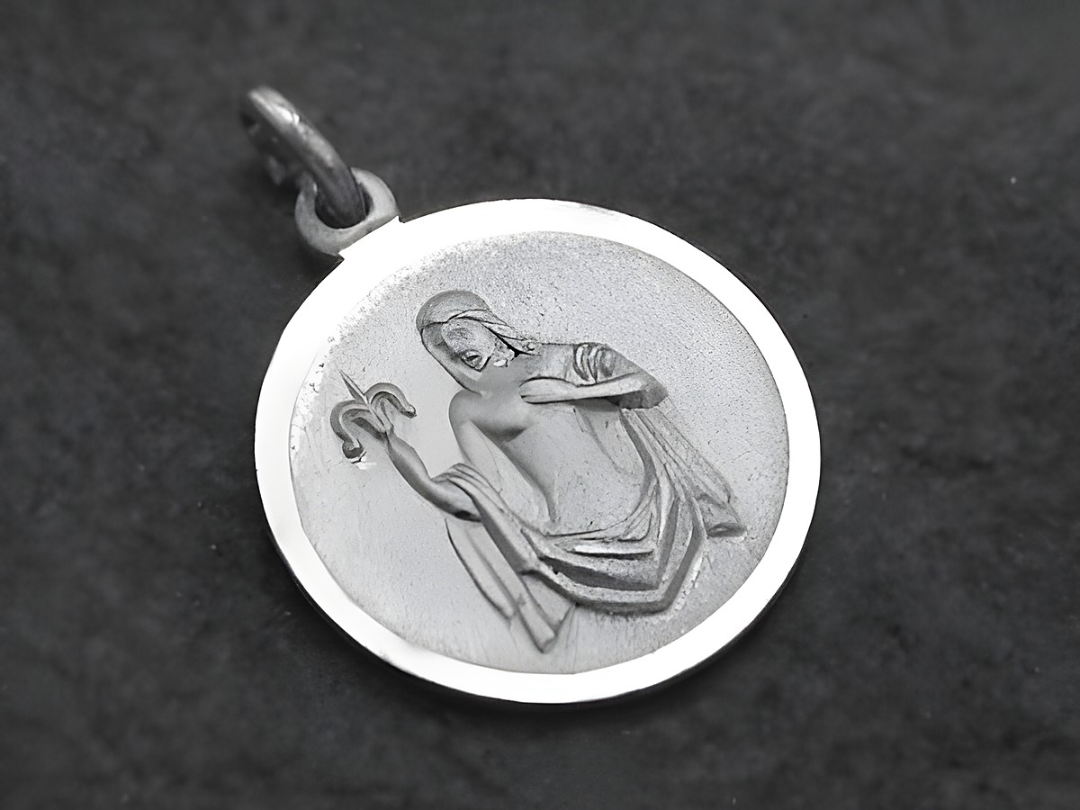 Jungfrau - 925 Sterling Silber Sternzeichen rund mit einer detailreichen Darstellung der Jungfrau, passend als Anhänger oder Schmuckstück, Hersteller Juwelier Harnisch.