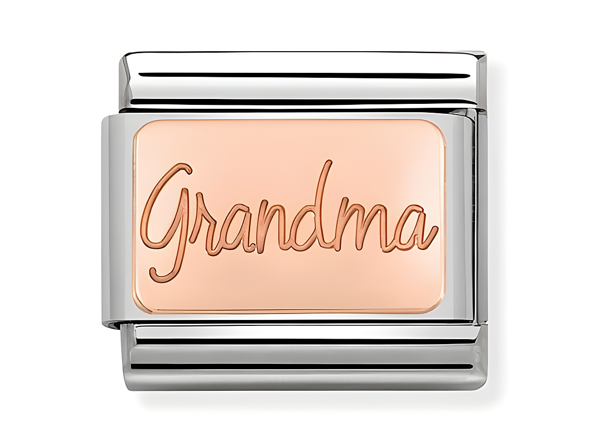 Roségoldene Classic Platte von Nomination mit der Gravur Grandma, geeignet für ein Armband. Die Platte hebt die Bedeutung der Oma hervor und ist elegant gestaltet.
