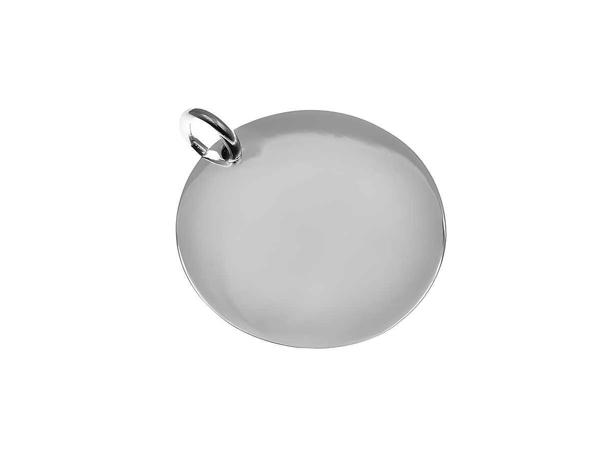 Runde, polierte Gravurplatte aus 925 Sterling Silber als Anhänger des Herstellers Juwelier Harnisch, schlichtes Design, ideal für persönliche Gravuren.