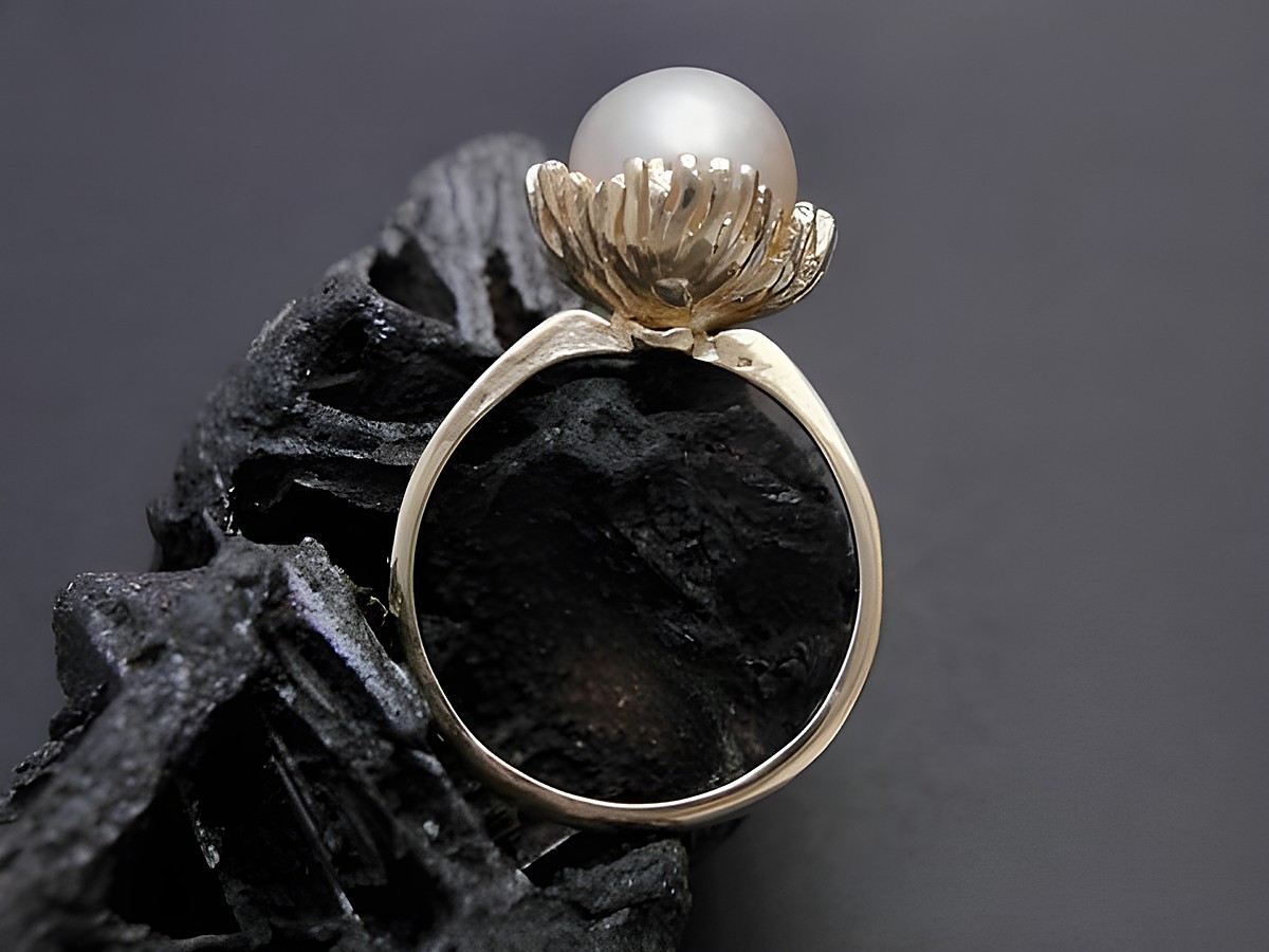 Gold Perlen Ring kunstvoll Gr. 52 Zuchtperle 9 mm Gold 585 Goldring Hersteller Juwelier Harnisch bis Gr. 52/17. – Ansicht 2