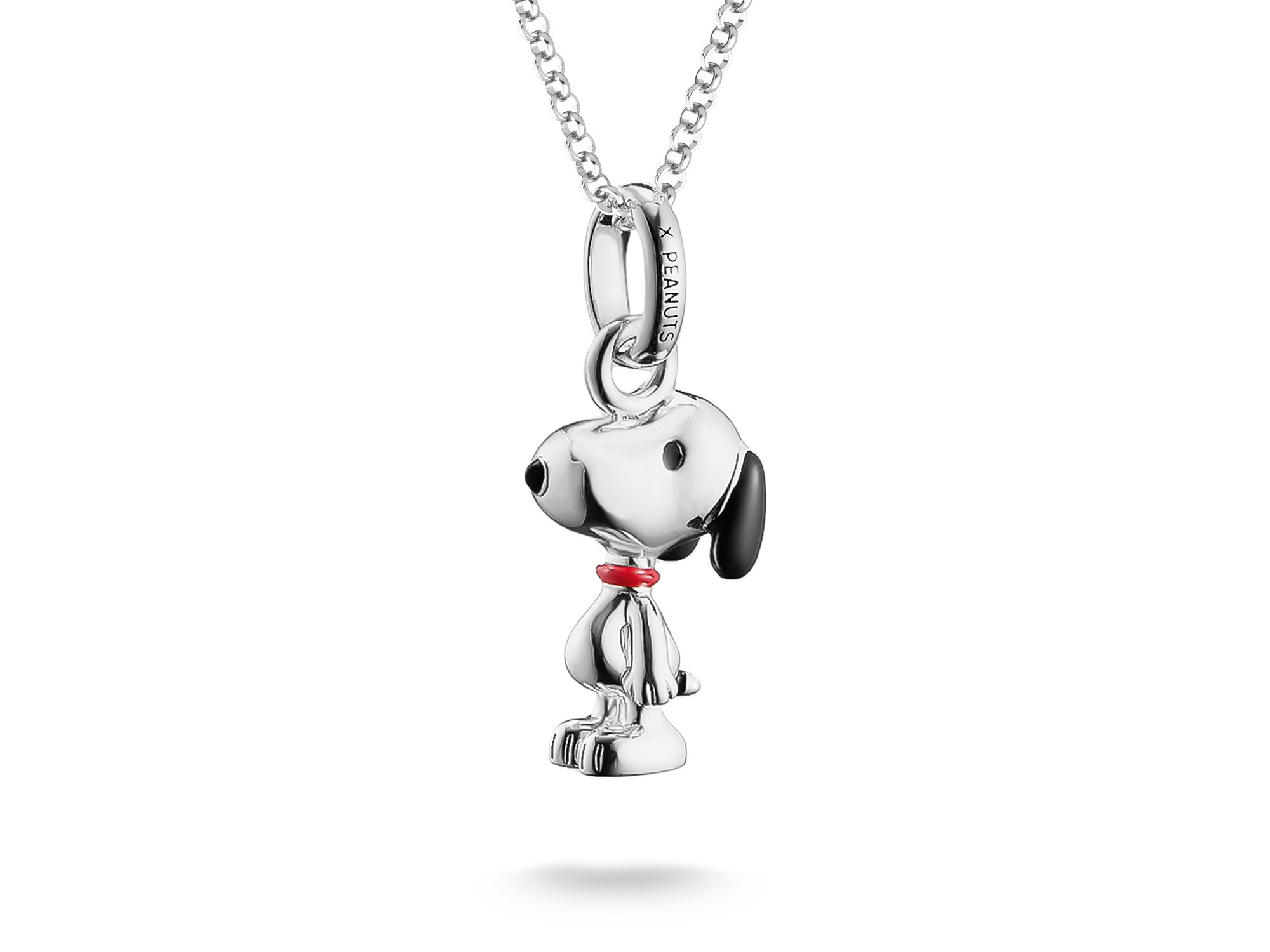 Kette mit Anhänger in Form von Snoopy aus dem Peanuts Universum, aus hochwertigem Silber, edel verarbeitet mit rotem Halstuch, Länge 40 bis 45 cm, perfekt für Sammler und Fans.