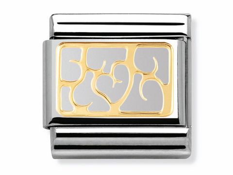Elegantes Charm aus der Elegance Collection von Nomination, besteht aus Edelstahl und Gold mit einem abstrakten Herzendesign, ideal für individuelle Armbänder.