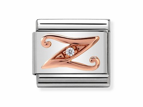Modul aus Edelstahl mit dem Buchstaben Z in rosegold und einem funkelnden Kristall. Hochwertige Verarbeitung von Nomination in der Serie Composable Classic.