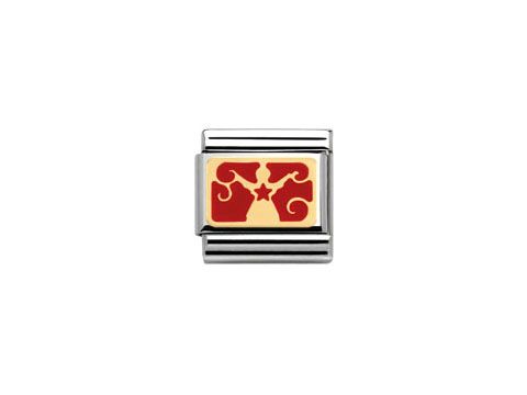 Rote Emaille auf einem Nomination Classic Schutzengel Motiv für Weihnachten, mit stilisierten Engeln und Stern, Artikelnummer 030282 01, Hersteller: Nomination.