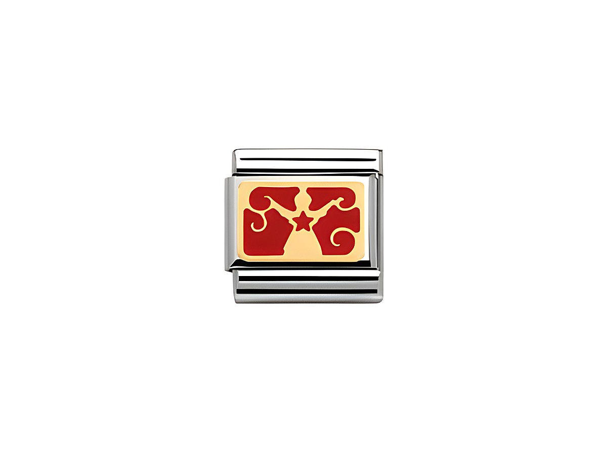 Rote Emaille auf einem Nomination Classic Schutzengel Motiv für Weihnachten, mit stilisierten Engeln und Stern, Artikelnummer 030282 01, Hersteller: Nomination.