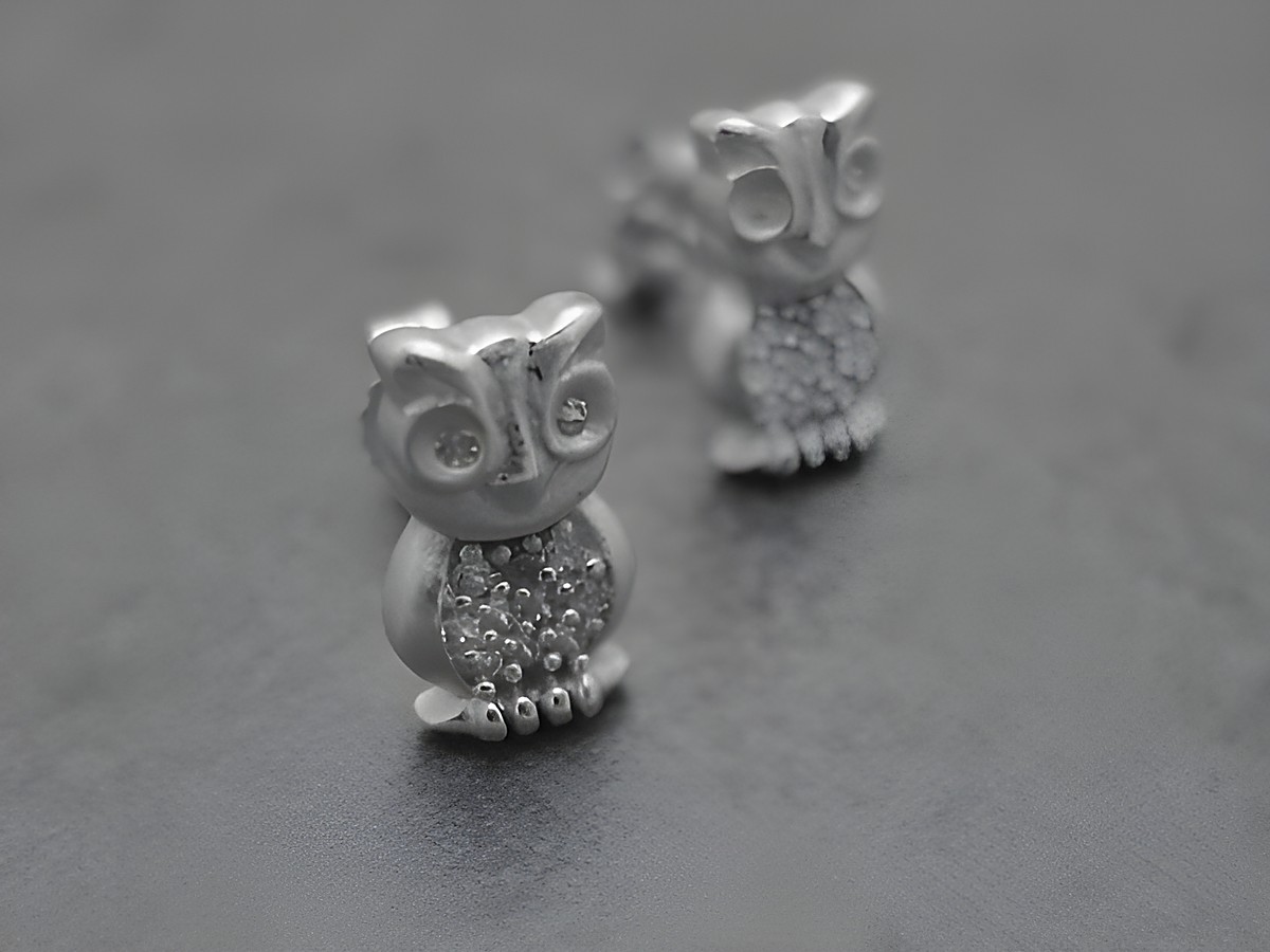 Eule Ohrring aus Sterling Silber rhodiniert mit Zirkonia, tierisch und weiß, von Juwelier Harnisch, ideal für tierliebende Menschen und elegante Akzente.