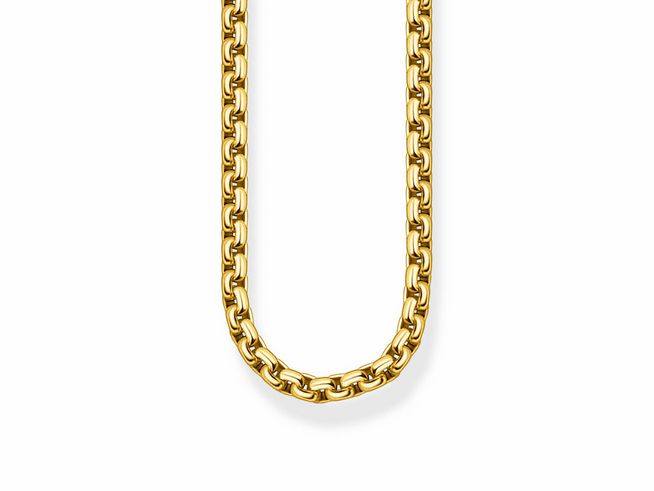 Silber vergoldete Kette von Thomas Sabo, Modell KE1110-413-39-L60, 60 cm lang, ohne Anhänger, glänzendes Gelbgold-Finish, elegantes und zeitloses Design.