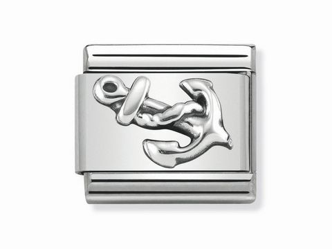 Classic Anker in oxidierten Symbolen aus Silber von Nomination mit geschwungenem Design auf glänzendem Hintergrund, perfekt für individuelle Armbänder.