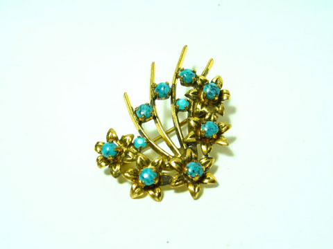 60344-0 Wunderschöne Brosche in Türkis mit gefassten Steinen, neu vom Juwelier Harnisch, im eleganten Blumen-Design, ideal für einen besonderen Look.