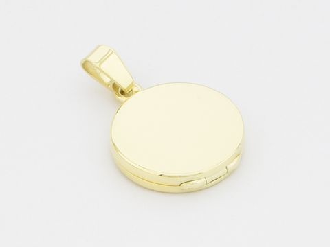 Rundes Gold Medaillon aus 585 Gold von Juwelier Harnisch, reizend in mattierter und polierter Optik, ideal für persönliche Gravuren oder als Schmuckstück.
