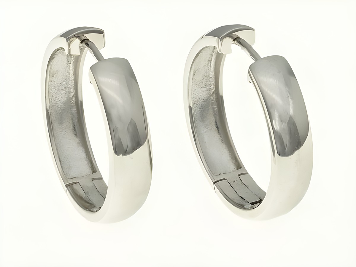Creolen 2,3 cm aus rhodiniertem Sterling Silber mit einer Breite von 5 mm, elegantes und zeitloses Design, Hersteller Juwelier Harnisch, ideal für besondere Anlässe.
