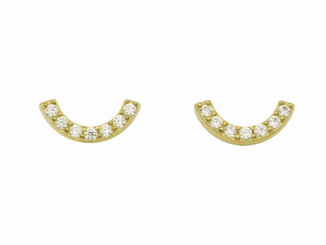 Ohrringe Ohrstecker Halbkreis aus Sterling Silber, vergoldet in Gelbgold, verziert mit Zirkonia, hergestellt von Juwelier Harnisch. Elegant und modern für jeden Anlass.