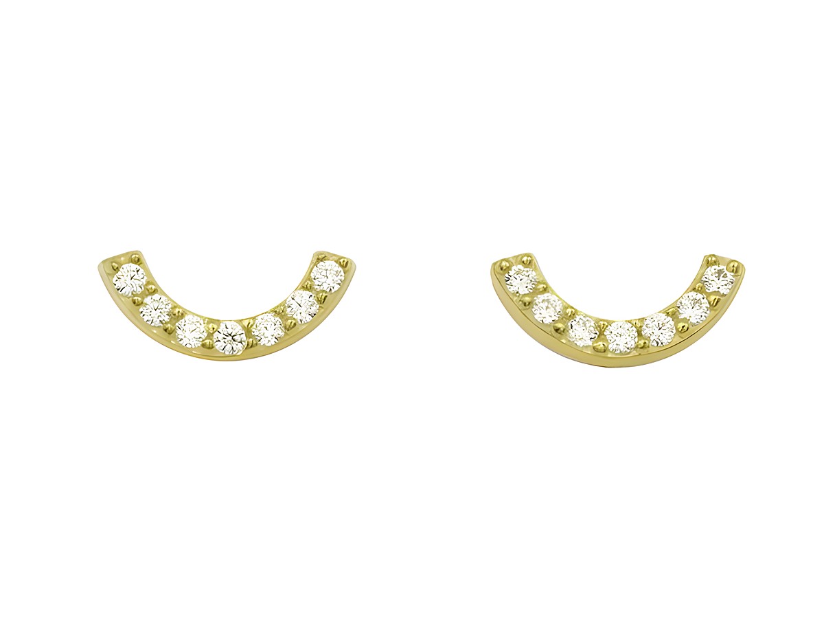 Ohrringe Ohrstecker Halbkreis aus Sterling Silber, vergoldet in Gelbgold, verziert mit Zirkonia, hergestellt von Juwelier Harnisch. Elegant und modern für jeden Anlass.
