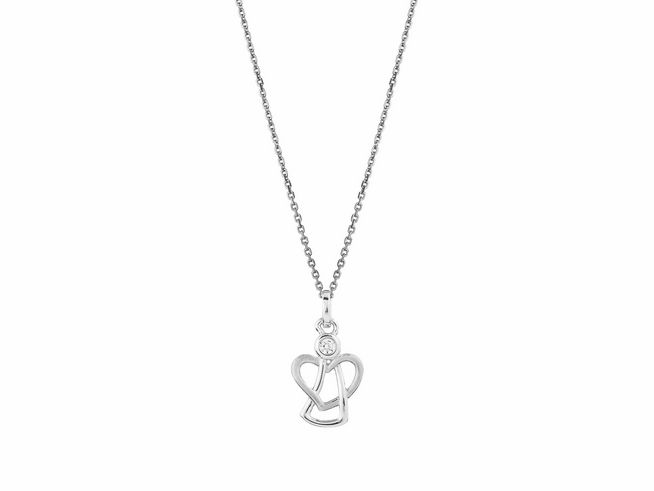 Xenox Sterling Silber Kette XS3472K in 36-38 cm mit einem filigranen Schutzengel Anhänger und einem kleinen glänzenden Stein, perfektes Schmuckstück für einen besonderen Anlass.