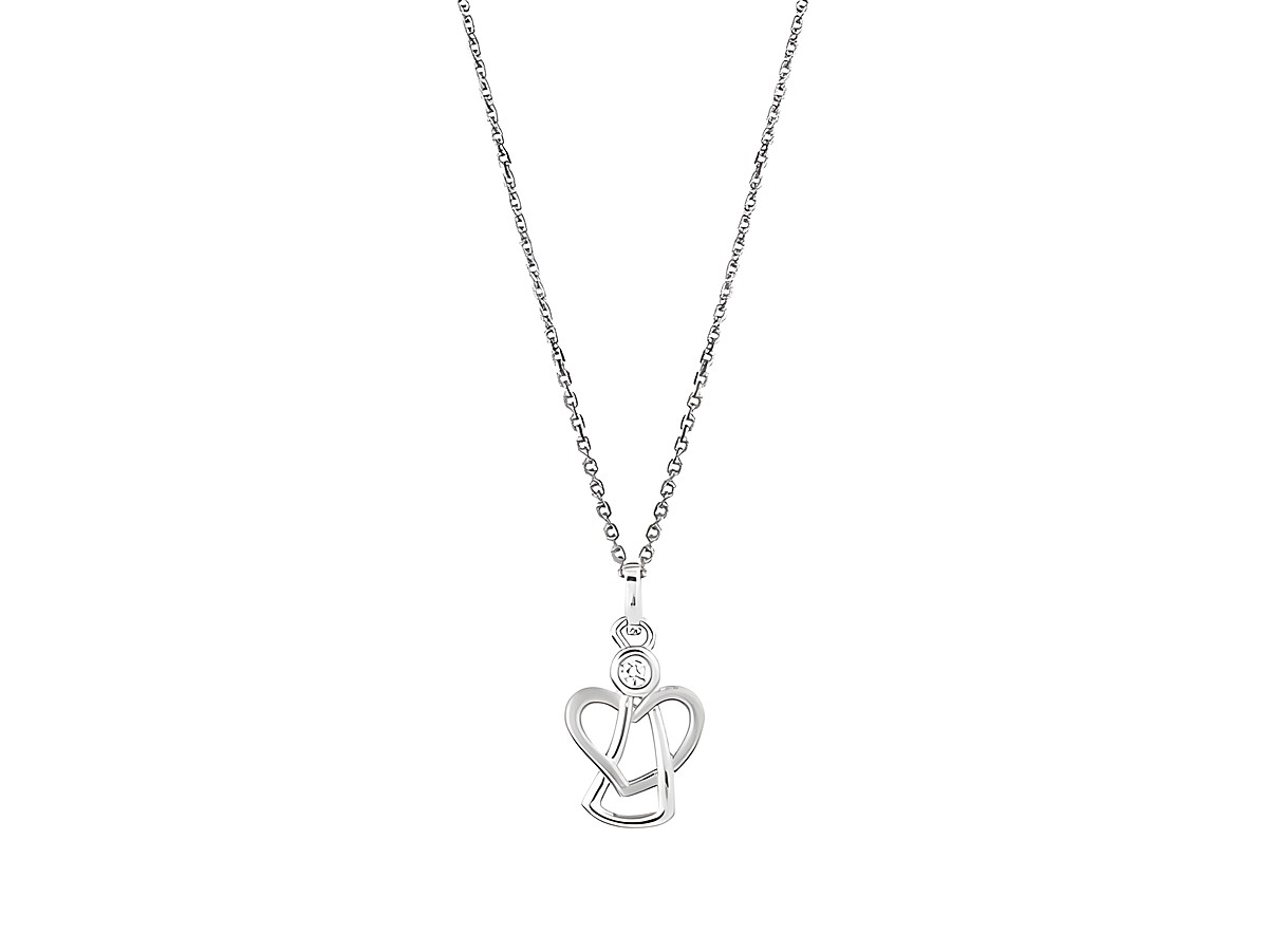 Xenox Sterling Silber Kette XS3472K in 36-38 cm mit einem filigranen Schutzengel Anhänger und einem kleinen glänzenden Stein, perfektes Schmuckstück für einen besonderen Anlass.