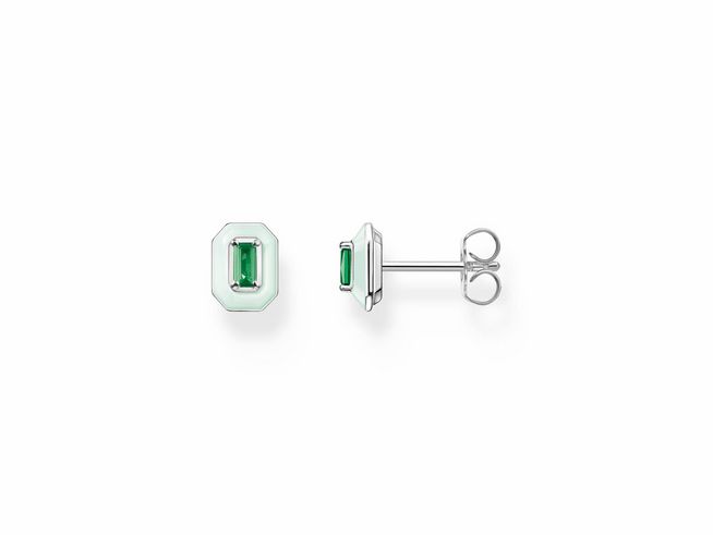 Ohrstecker von Thomas Sabo in Silber mit grünem Oktagon aus Emaille und Glas-Keramik Stein, besonders elegant und modern, ideal für jeden Anlass.