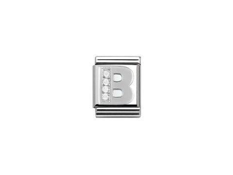 Silberner Buchstabe B aus Sterling Silber mit Zirkonia von Nomination Big, elegantes und stilvolles Design für Armbänder, glänzende Oberfläche und funkelnde Details.