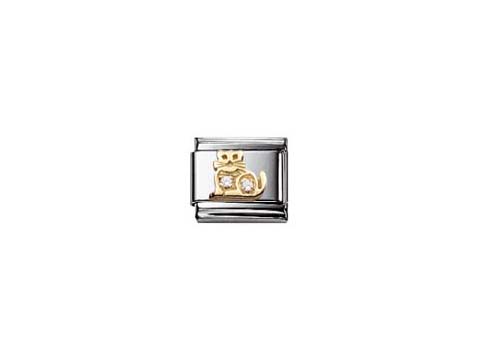 403030441-0 Zirkonia Katze in Weiß mit funkelnden Zirkonia-Steinen auf einem silbernen Charm, Hersteller: Nomination, Modell: Classic, ideal für Schmuckliebhaber und Katzenfreunde.