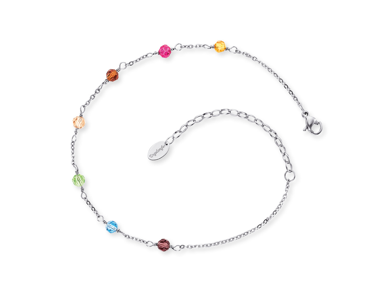 Engelsrufer ERFS-RAINBOW FUßKETTE Fußkettchen mit Glasperlen Multicolor - Edelstahl & Glas Bunt 22 cm Engelsrufer Fußkette mit bunten Glasperlen in verschiedenen Farben, 22 cm lang, aus Edelstahl, filigranes Design, ideal für einen fröhlichen Akzent an den Füßen.