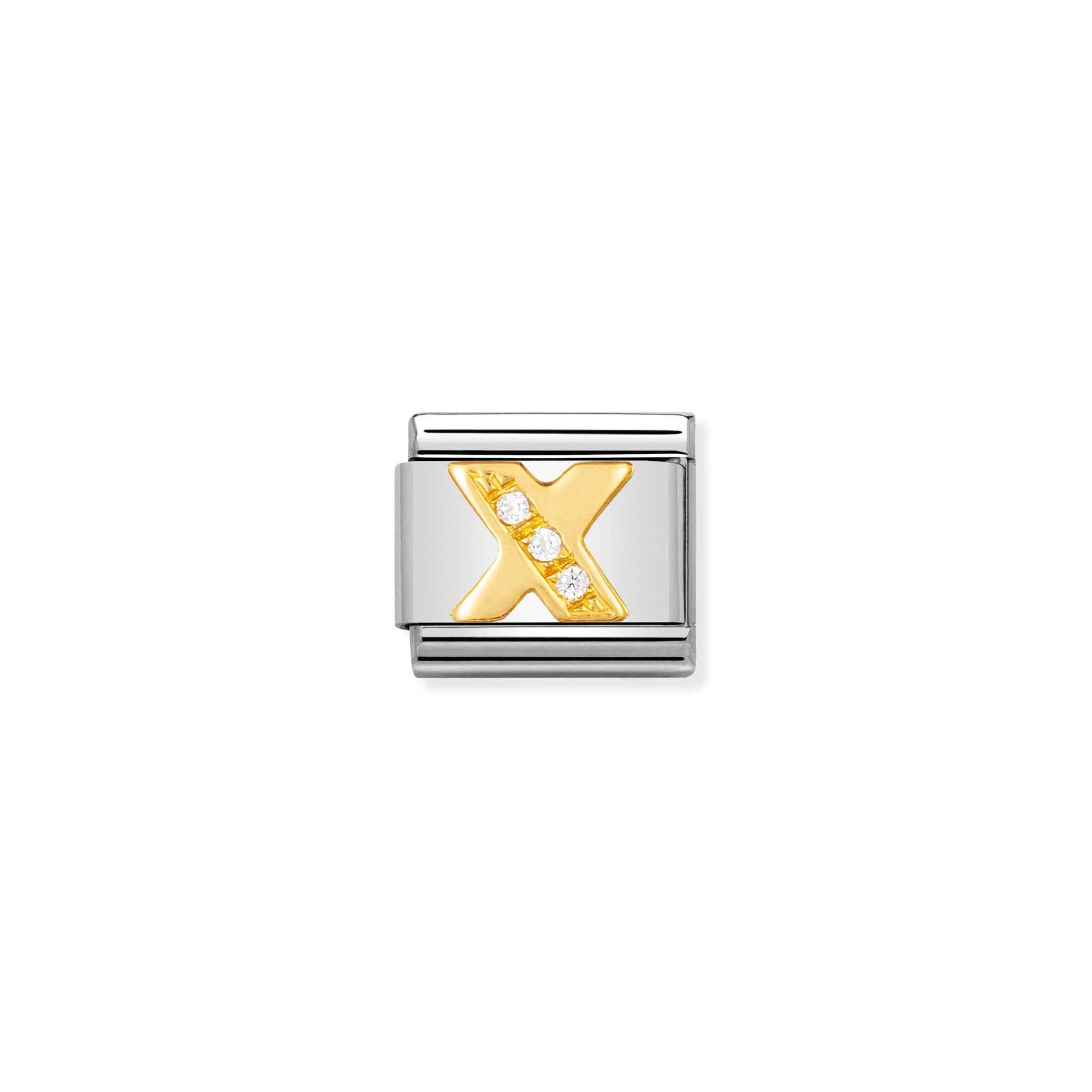 Nomination Composable Classic Charm Buchstabe X - Edelstahl, Gold 750 Gelbgold, Zirkonia