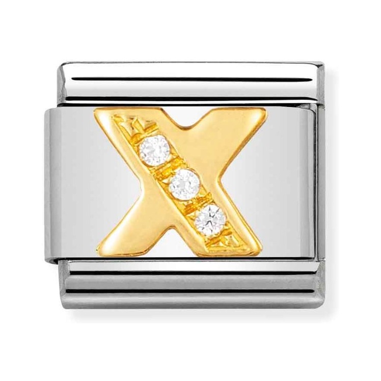 Nomination Composable Classic Charm Buchstabe X - Edelstahl, Gold 750 Gelbgold, Zirkonia