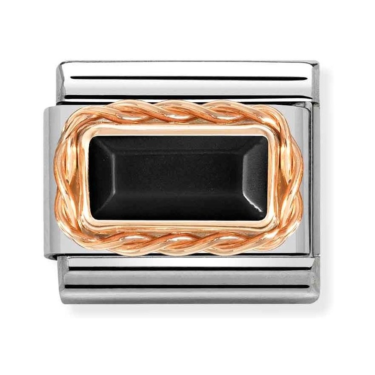 Nomination Composable Classic Charm Kordel Achat schwarz - Edelstahl, Gold 375 Roségold
