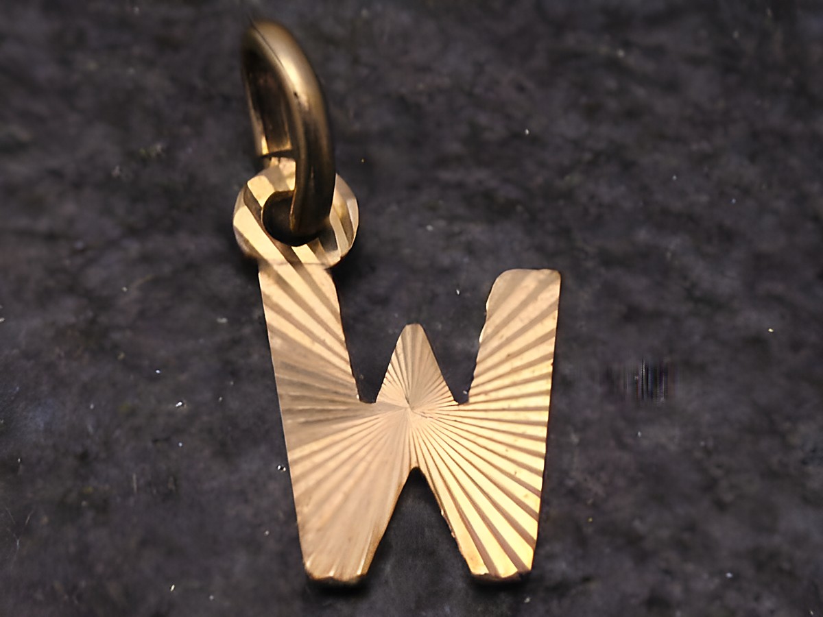 W Gold 333 Druck Buchstaben Anhänger schlicht Hersteller Juwelier Harnisch Buchstabe W mit einer gestreiften Oberfläche und einer Öse zum Anhängen.