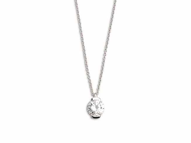 Elegante Xenox Sterling Silber Kette XS7080 mit Halbzarge und ZARGE SILBER, ergänzt durch einen funkelnden Anhänger aus klarem Kristall, Länge von 40 bis 45 cm.