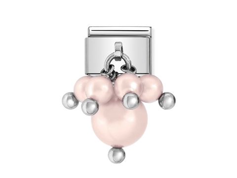 403060906-0 Charm in pastellrosa von Nomination mit mehreren runden Perlen und silbernen Elementen, geeignet für Armbänder und Schmuckkollektionen. Elegantes und modernes Design.