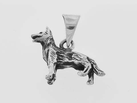 Schäferhund 925 Sterling Silber Anhänger, detailreich und ansprechend gestaltet, geeignet für Tierliebhaber, Hersteller Juwelier Harnisch, ideal als Schmuckstück oder Geschenk.