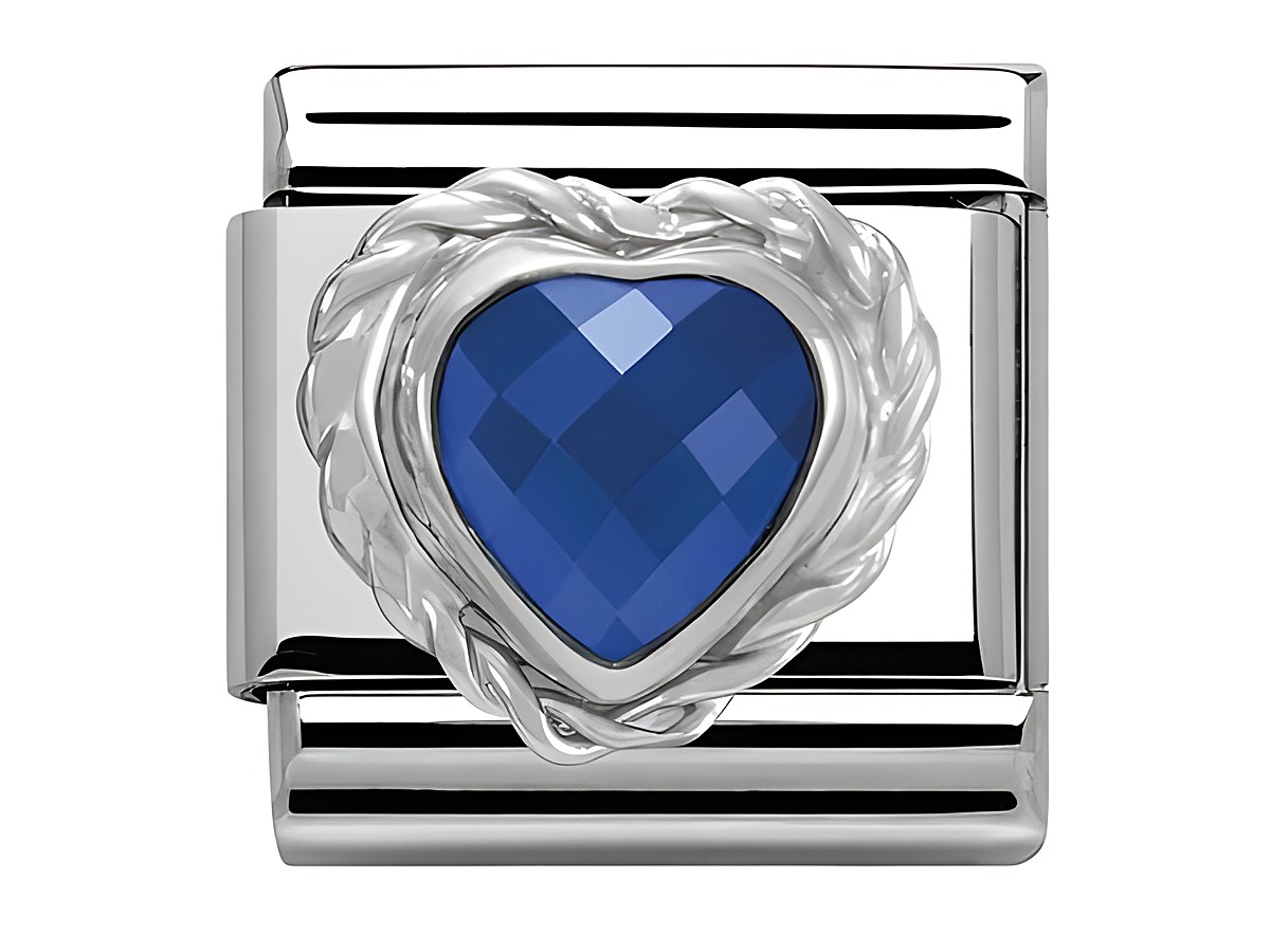 Kordel Herz in Blau mit facettiertem Zirkonia, eingefasst in sterling Silber von Nomination, kombiniert Eleganz mit modernem Design für stilvolle Akzente.