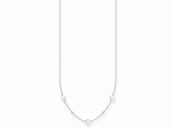 Charming Kette von Thomas Sabo aus Sterling Silber mit Perlen und weißen Zirkonia im Verlauf, 40 bis 45 cm lang, elegantes und zeitloses Design perfekt für besondere Anlässe.