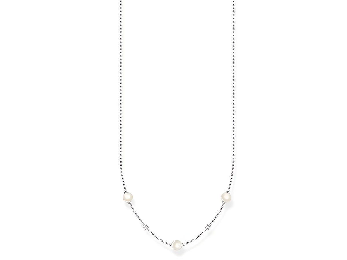 Charming Kette von Thomas Sabo aus Sterling Silber mit Perlen und weißen Zirkonia im Verlauf, 40 bis 45 cm lang, elegantes und zeitloses Design perfekt für besondere Anlässe.