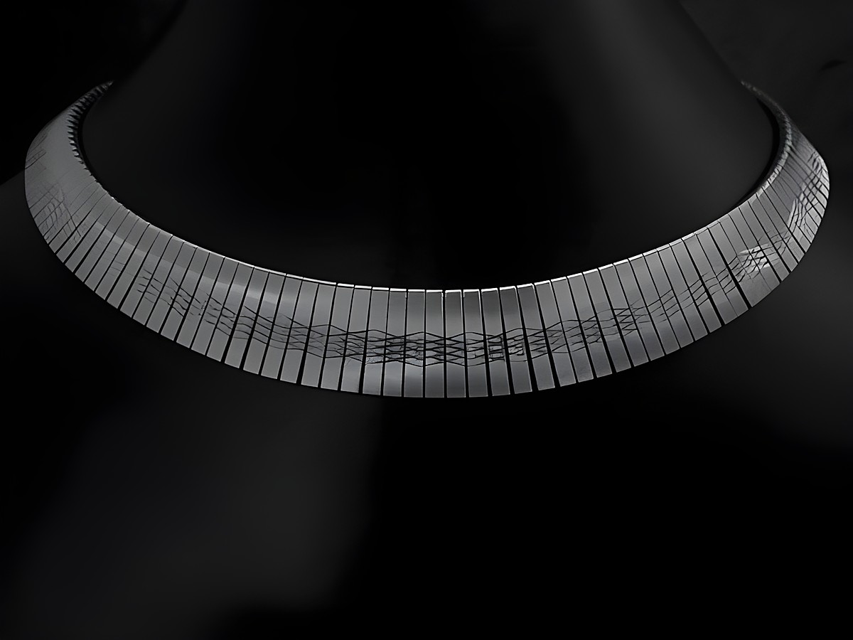 Designerschmuck Silber Collier Kette rhodiniert in elegantem, flachem Design von Juwelier Harnisch, variabel von 40 bis 44 cm, ideal für festliche Anlässe oder als stilvolles Accessoire.