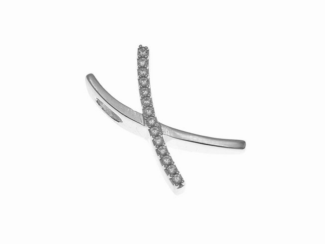 Anhänger aus poliertem Sterling Silber in Form des Buchstabens X, verziert mit Zirkonia-Steinen, Hersteller Juwelier Harnisch.