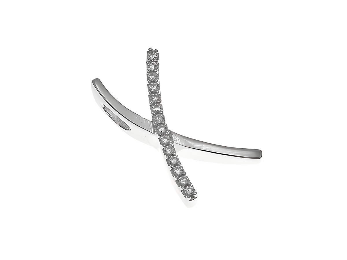 Anhänger aus poliertem Sterling Silber in Form des Buchstabens X, verziert mit Zirkonia-Steinen, Hersteller Juwelier Harnisch.