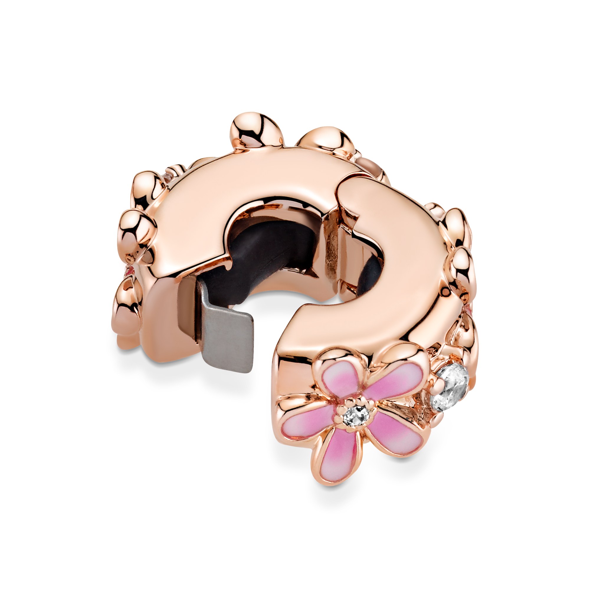 Pandora Rosé CLIP - Stopper Flower Rosé Clip - Zirkonia und schattiertem pinkem Emaille und Silikongriff – Ansicht 5