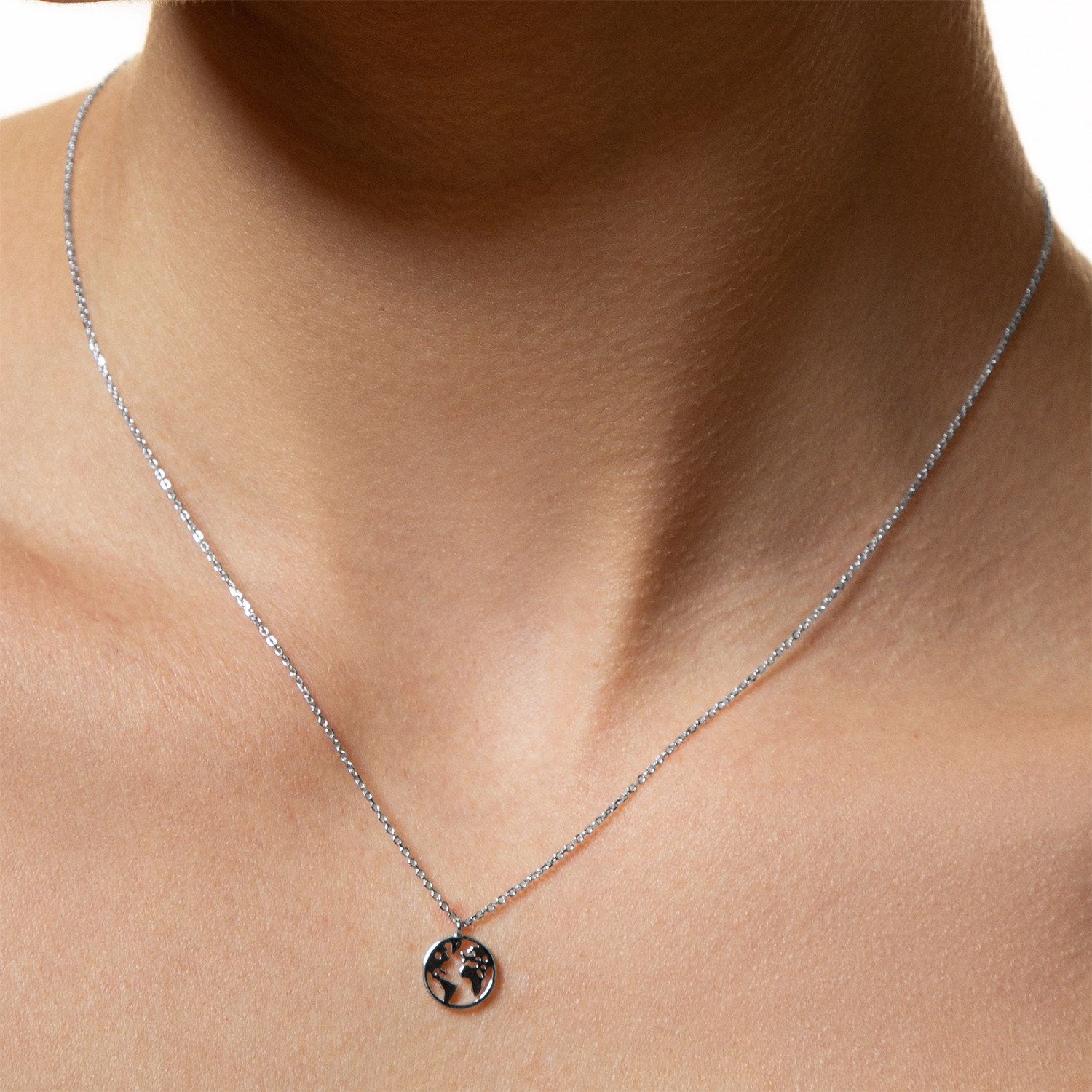 XENOX Sterling Silber Kette XS3160 - 40-45 cm - WANDERLUST - Ankerkette - Weltkugel – Ansicht 2