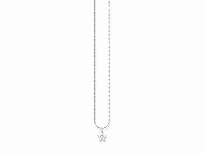Kette von Thomas Sabo in Silber mit einem Stern-Anhänger aus Emaille und Zirkonia in Weiß, verstellbar von 38 bis 45 cm.