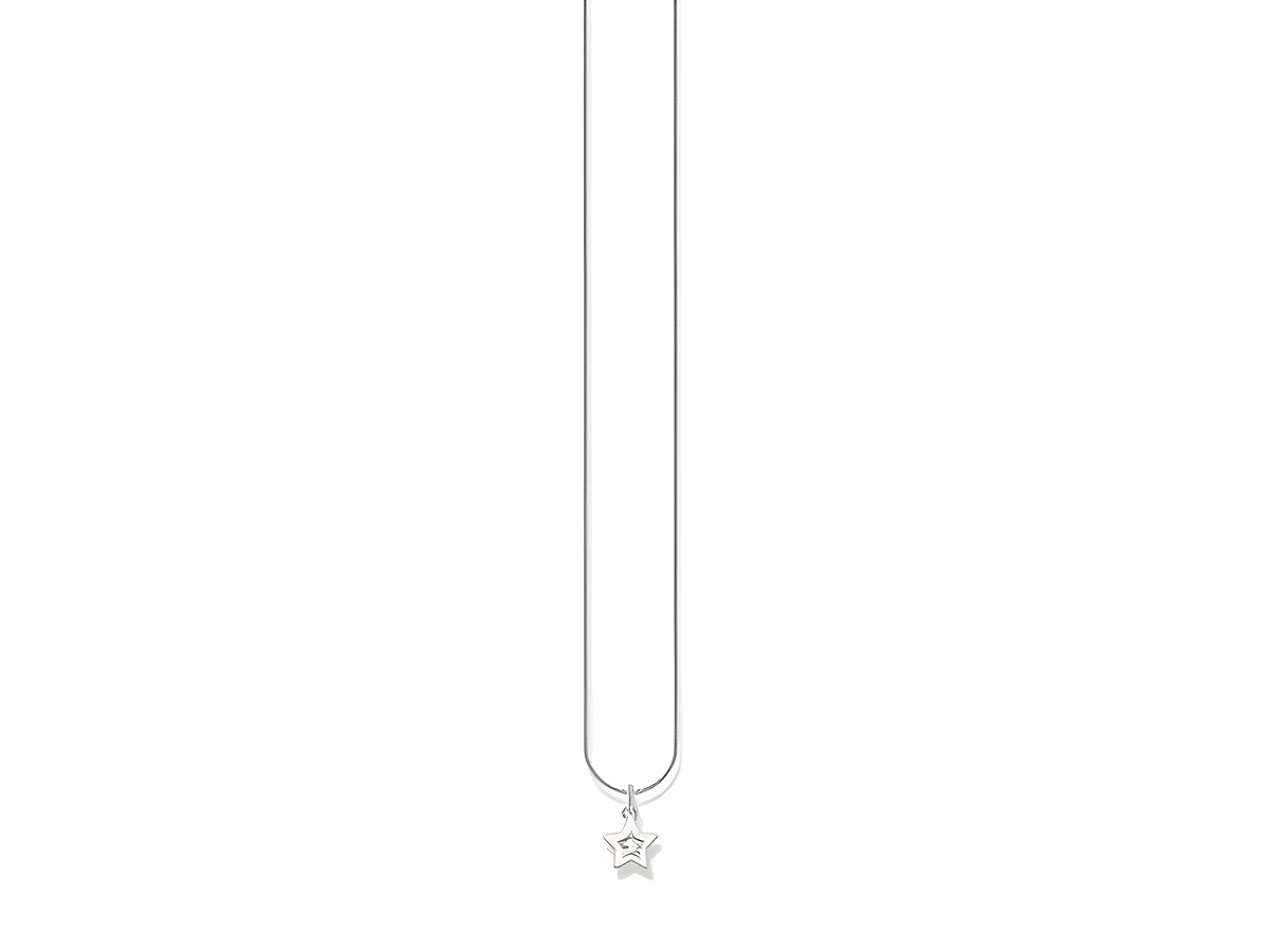 Kette von Thomas Sabo in Silber mit einem Stern-Anhänger aus Emaille und Zirkonia in Weiß, verstellbar von 38 bis 45 cm.