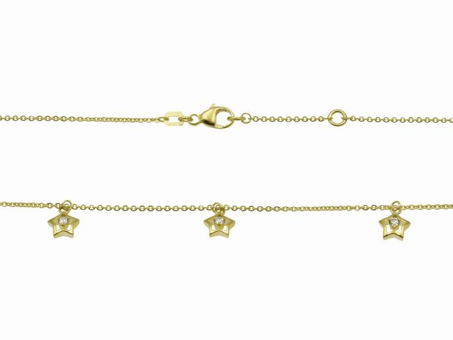 302707-0 Kette aus Silber und vergoldet, verziert mit drei Sternen und Zirkonia, Längen von 36 cm und 38 cm, Hersteller Juwelier Harnisch, elegantes und funkelndes Schmuckstück.